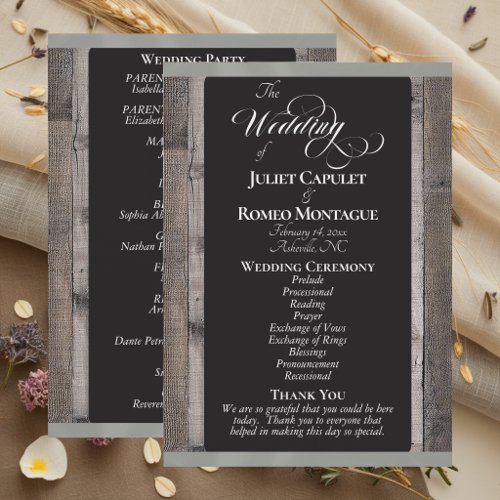 Chalkboard on Wood & Sage Ribbon - Wedding Program