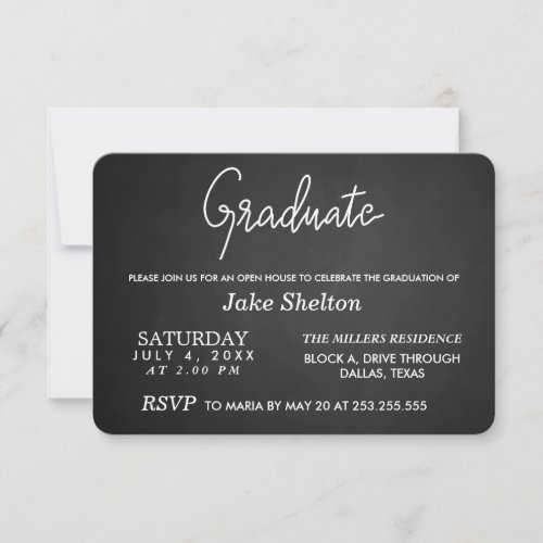 Chalkboard Open House Graduation  Handwritten Inv Invitation