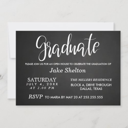 Chalkboard Open House Graduation  Handwritten Invitation