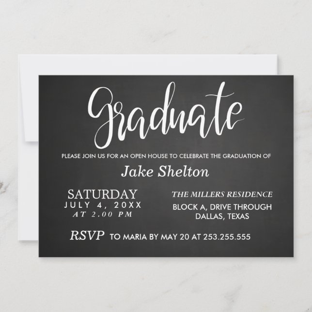 Chalkboard Open House Graduation | Handwritten Invitation (Front)