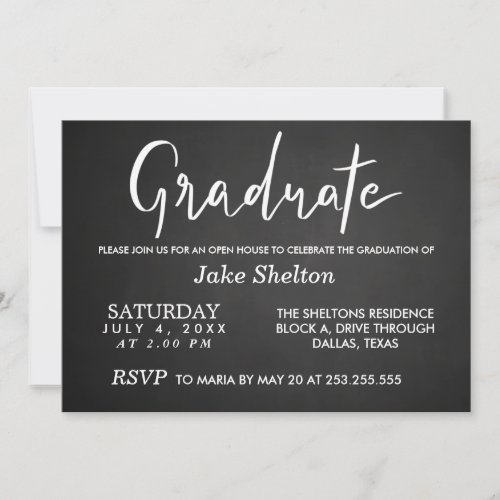 Chalkboard Open House Graduation Script Invitation