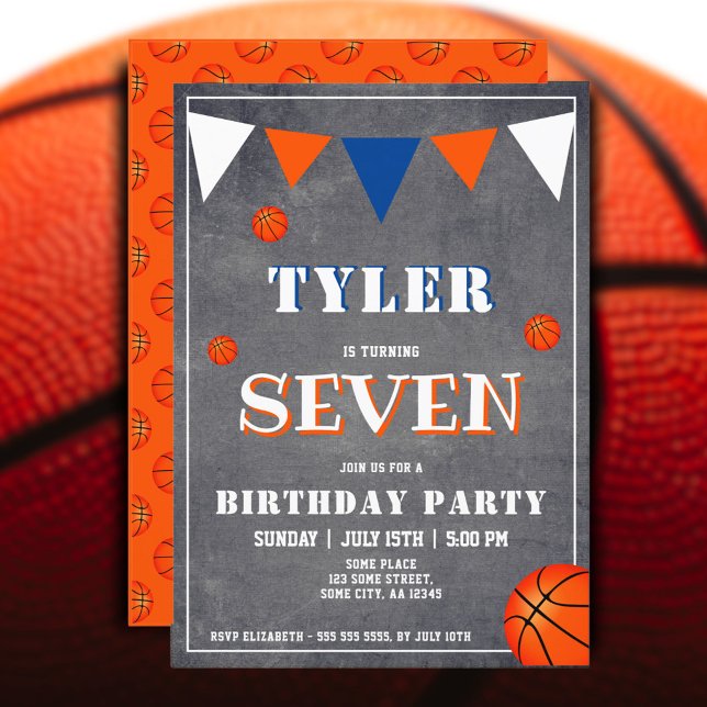 Chalkboard Orange Basketball Birthday Invitation (Creator Uploaded)