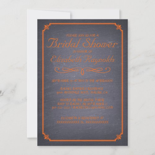 Chalkboard Orange Bridal Shower Invitations