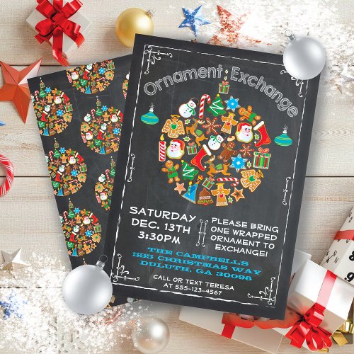 Chalkboard Ornament Exchange Invitation