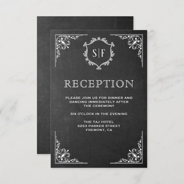 Chalkboard Ornate Monogram Reception Invitation (Front/Back)