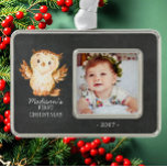 Chalkboard Owl  1st Christmas Photo Ornament<br><div class="desc">Cute woodland animals for a baby girls  or boys First Christmas. . Matching items available in our shop.</div>