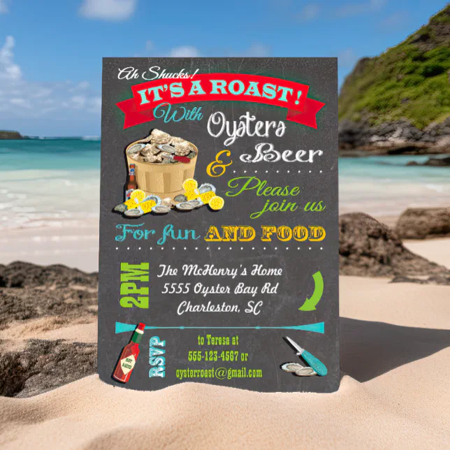 Chalkboard Oyster Roast Party Invitations | Zazzle