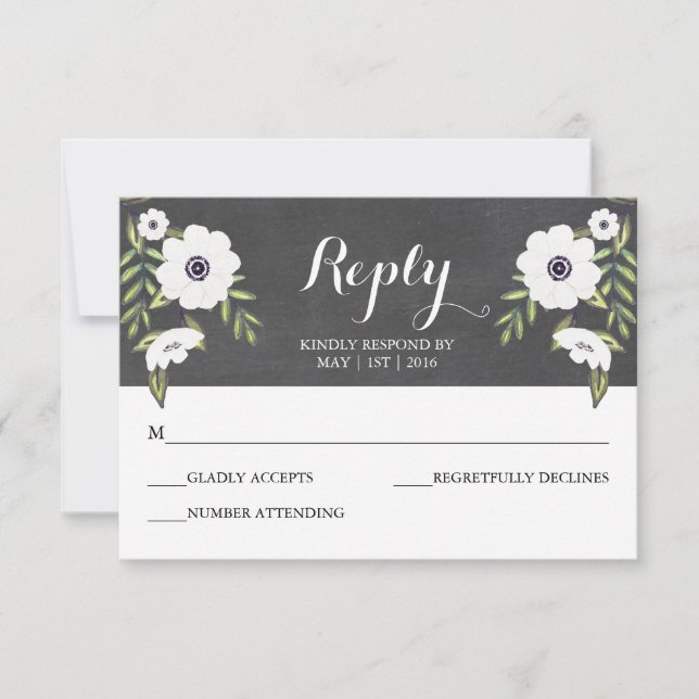 Chalkboard Painted Anemones - RSVP Card (Front)