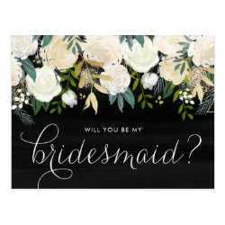 Chalkboard Pale Peonies Will You Be My Bridesmaid Postcard