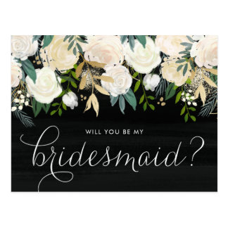 Chalkboard Pale Peonies Will You Be My Bridesmaid Postcard