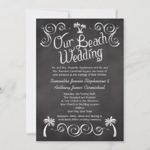 Chalkboard Palm Tree Beach Wedding Custom Invitation