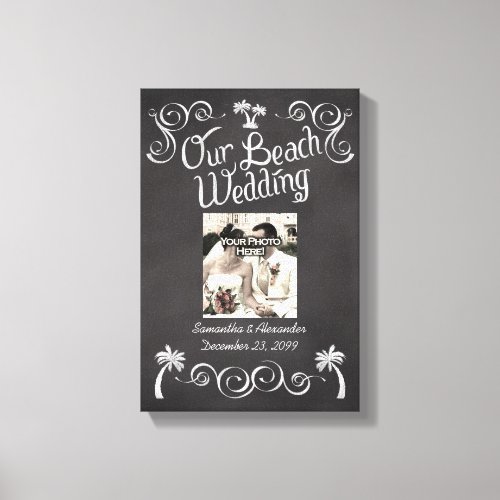 Chalkboard Palm Tree Beach Wedding Photo Canvas Print