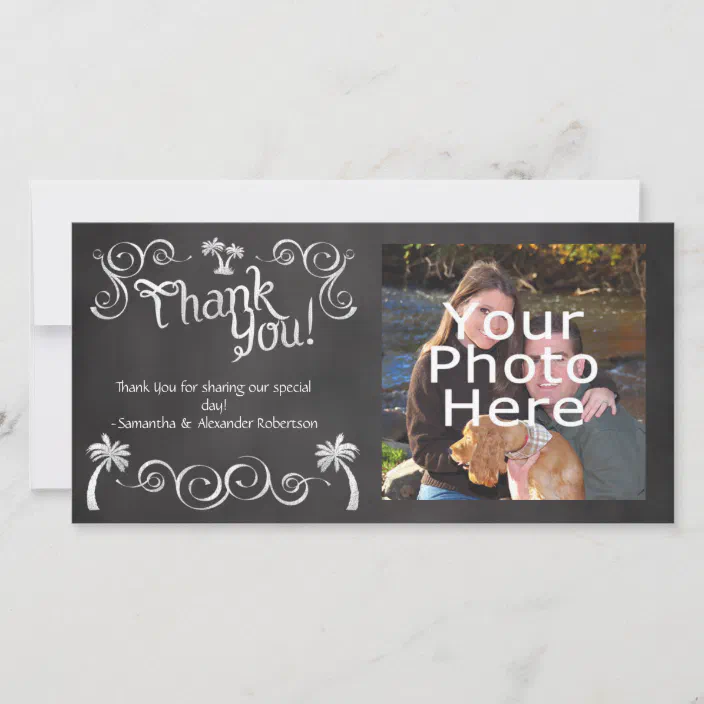 Full PhotoChalkboard Classic Personalised Wedding Day Thank you PHOTO Cards 