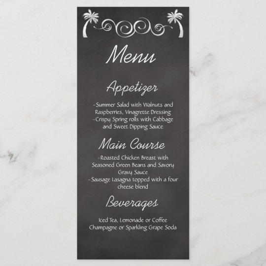 Chalkboard Palm Tree Beach Wedding Reception Menu Zazzle Com