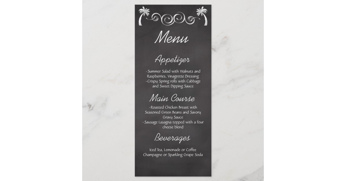 Chalkboard Palm Tree Beach Wedding Reception Menu Zazzle Com