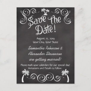 Chalkboard Palm Tree Beach Wedding Save the Date Announcement Postcard