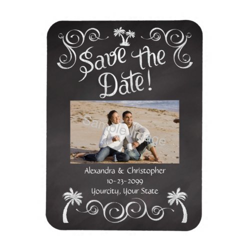 Chalkboard Palm Tree Beach Wedding Save the Date Magnet