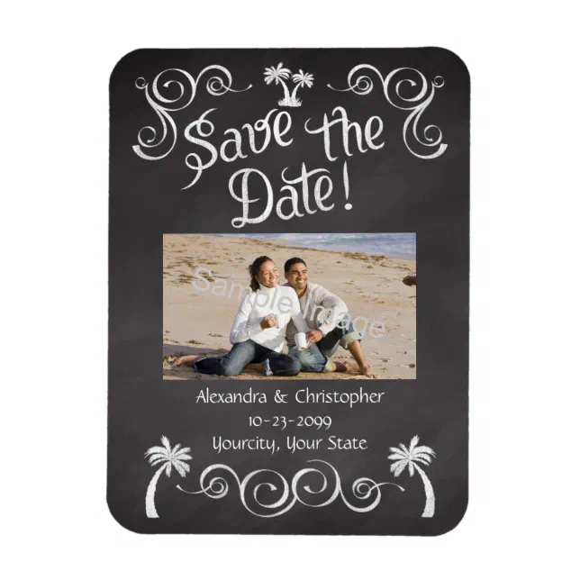 Chalkboard Palm Tree Beach Wedding Save the Date Zazzle