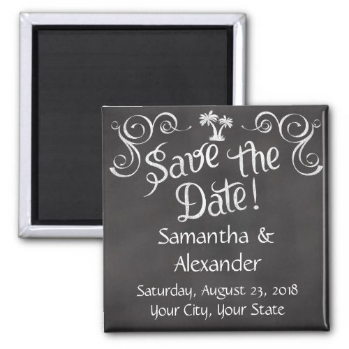 Chalkboard Palm Tree Beach Wedding Save the Date Magnet