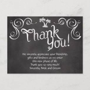 Chalkboard Palm Tree Beach Wedding Thank You Postcard
