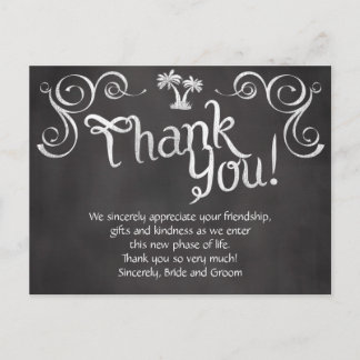 Chalkboard Palm Tree Beach Wedding Thank You Postcard