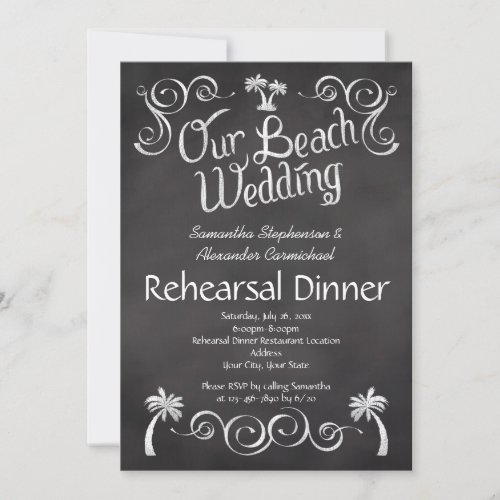 Chalkboard PalmTree Beach Wedding Rehearsal Dinner Invitation