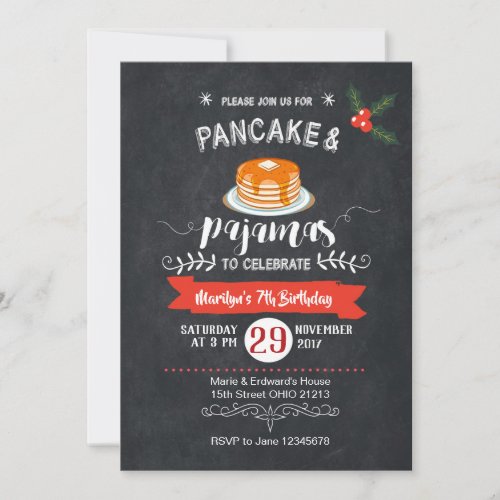 Chalkboard Pancake and Pajamas Birthday Invitation