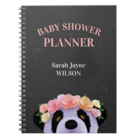 Chalkboard Panda Baby Shower Blank Lined Notebook