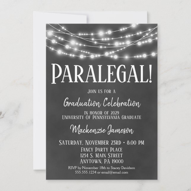Chalkboard Paralegal Graduation Party Invitation (Front)