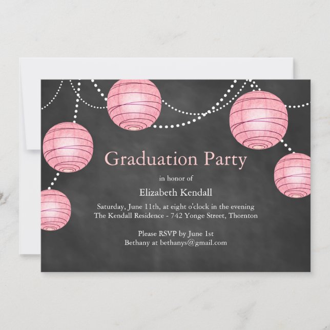 Chalkboard Party Lantern Graduation Invitation (Front)