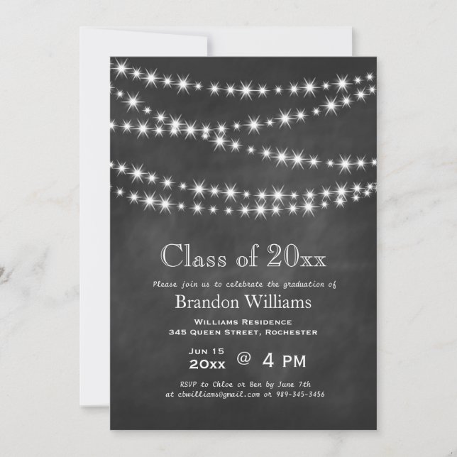 Chalkboard Party Lights Graduation Invitation (Front)