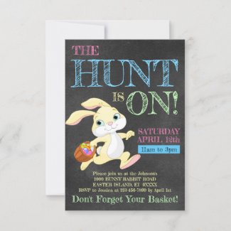 Chalkboard Pastel Bunny Rabbit Easter Egg Hunt Invitation