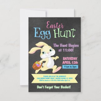 Chalkboard Pastel Bunny Rabbit Easter Egg Hunt Invitation