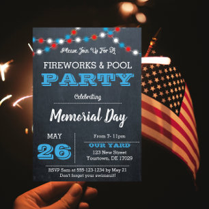 Chalkboard Patriotic Lights Party Invitation