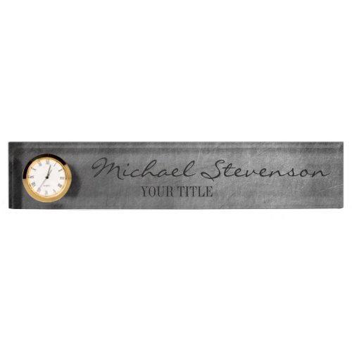 Chalkboard Pattern Business Nameplate with Clock