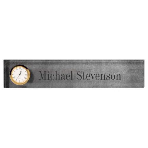 Chalkboard Pattern Business Nameplate with Clock