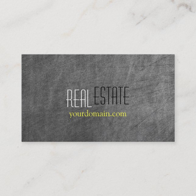 Chalkboard Pattern Gray Yellow Agent Business Card (Front)