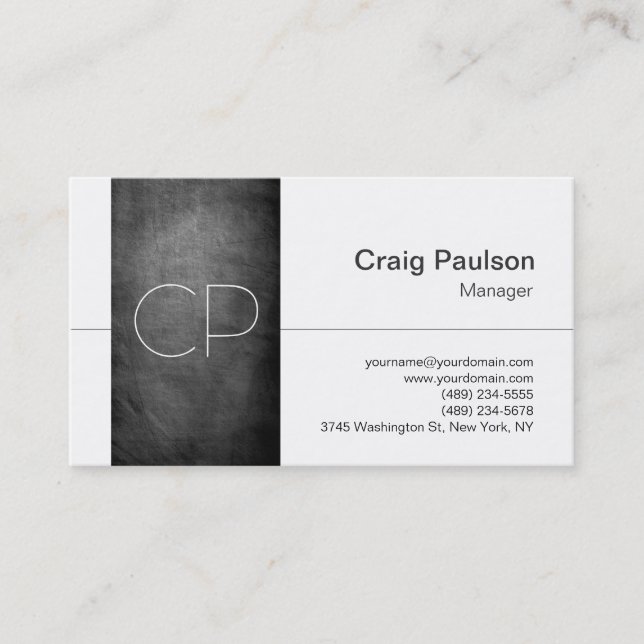 Chalkboard Pattern White Monogram Business Card (Front)