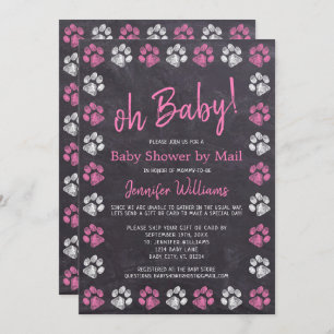 Chalkboard Paw Print Pink Girl Baby Shower By Mail Invitation