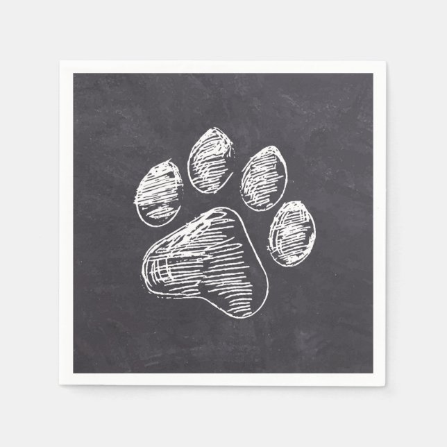 Chalkboard Paw Print - Puppy Pawty - Dog Birthday Napkins (Front)