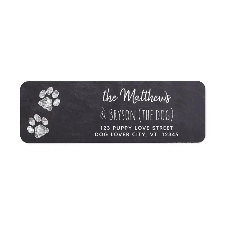 Chalkboard Paw Print Puppy Return Address Label | Zazzle