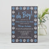 Chalkboard Paw Prints Blue Boy Baby Shower By Mail Invitation (Standing Front)
