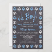 Chalkboard Paw Prints Blue Boy Baby Shower By Mail Invitation (Front)