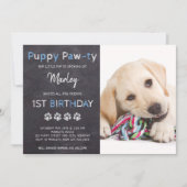 Chalkboard Pawty Puppy Dog Birthday Invitation (Front)