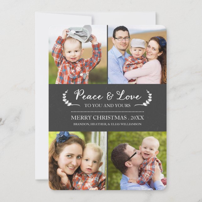 Chalkboard Peace and Love Holiday Photo Card (Front)