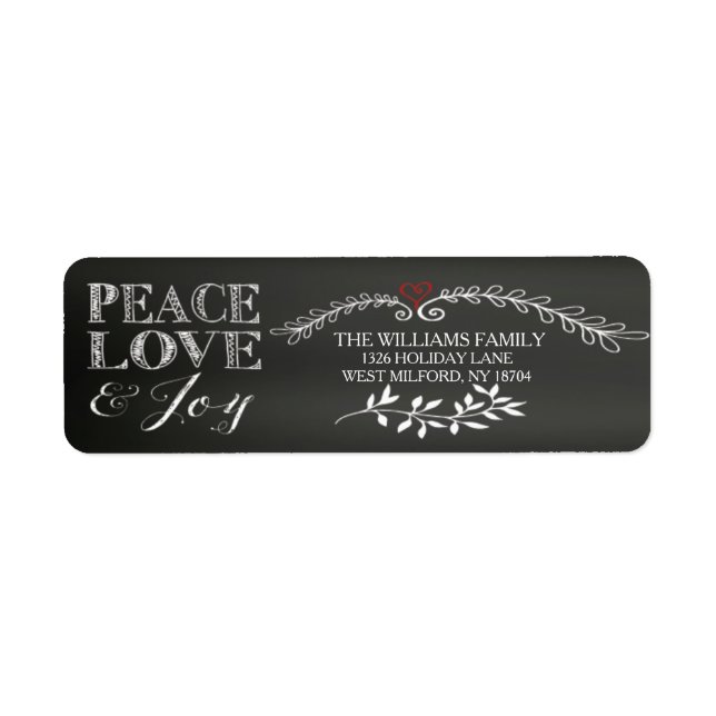 Chalkboard Peace Love Joy Holiday Label (Front)