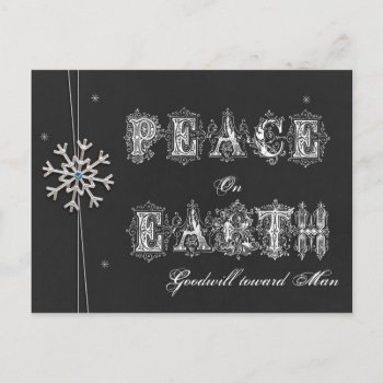 Chalkboard Peace On Earth Goodwill Toward Man Snow Holiday Postcard by MarceeJean at Zazzle