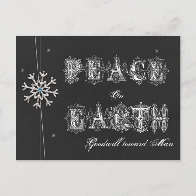 Chalkboard Peace on Earth Goodwill toward Man Snow Holiday Postcard (Front)