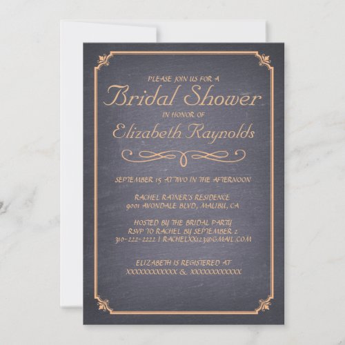 Chalkboard Peach Bridal Shower Invitations