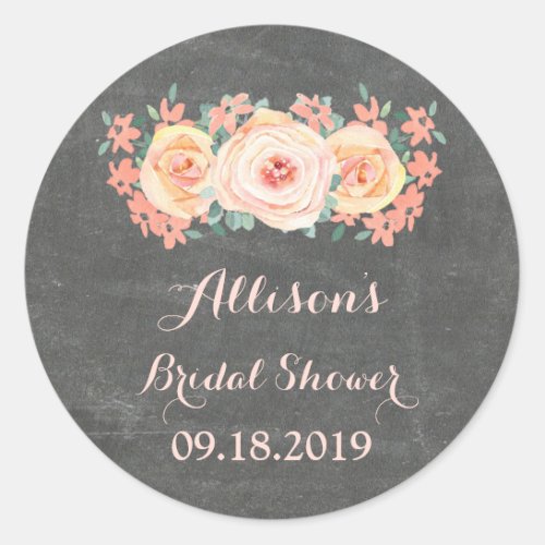 Chalkboard Peach Floral Bridal Shower Favor Tag